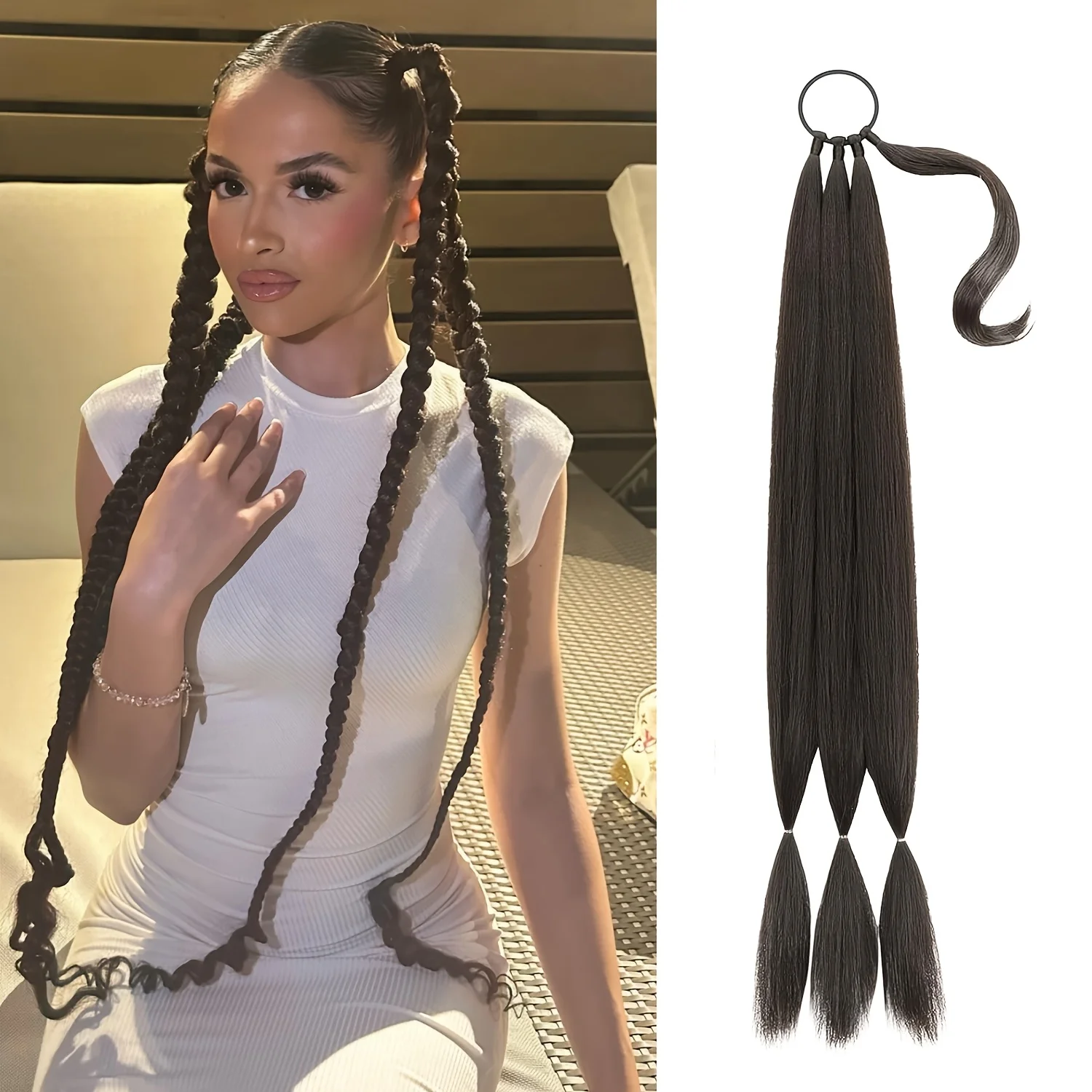 Elegant Long Straight Braided Ponytail Extension for Women - Natural-Looking, Soft Synthetic Hair with High Synthetic