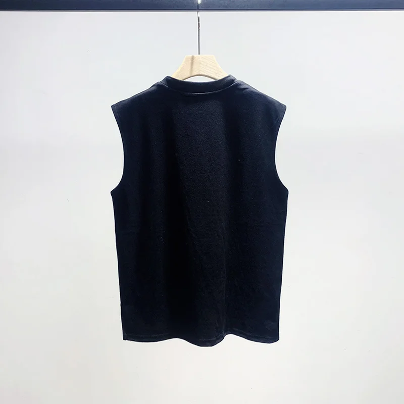American High Street Heavy-duty Rhinestone Vest Summer New Round Neck T-shirt Men 2025 Fashion Trend Loose Sleeveless T-shirt