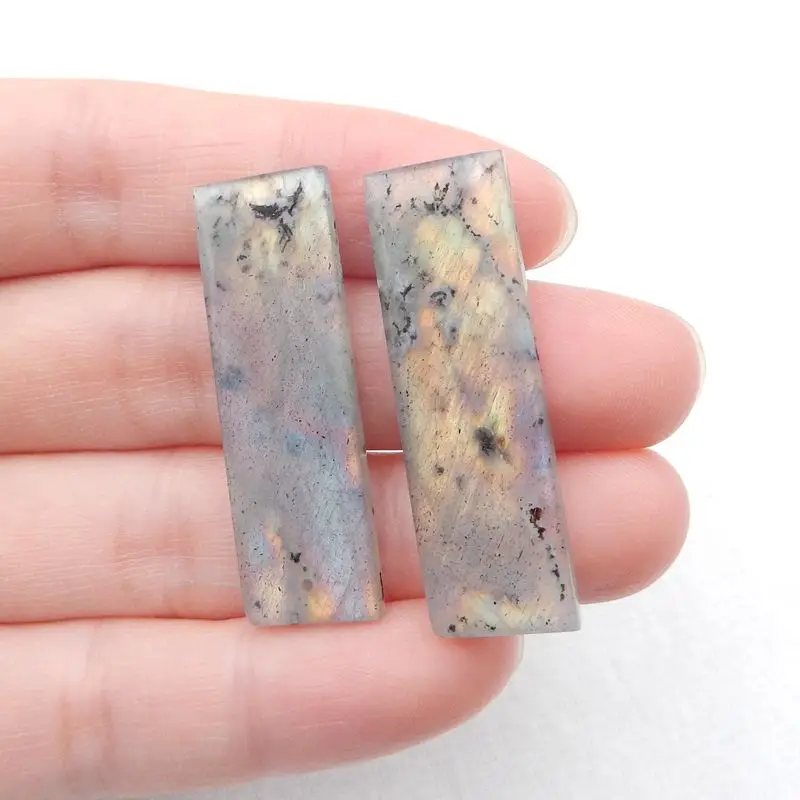 Natural Stone Flashy Labradorite Rectangular Earrings For Women 37x12x4mm 8g Semiprecious Fashion Jewelry Accessories