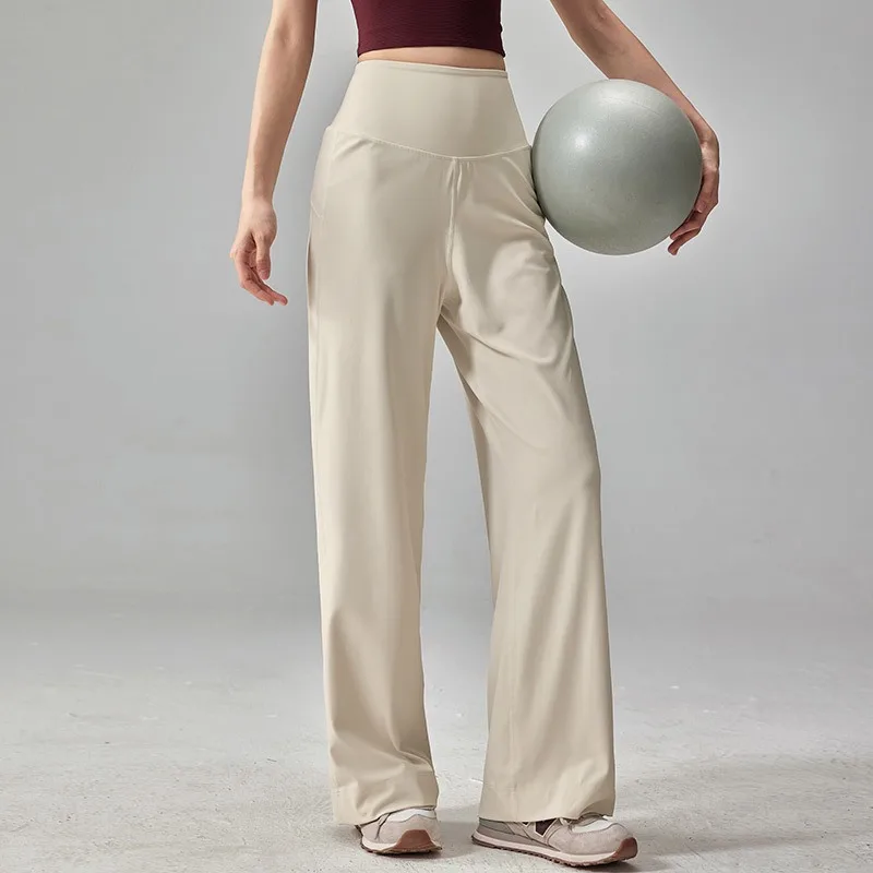 

Спортивные брюки с высокой талией, свободного кроя, широкие штанины, быстросохнущие, для йоги, тренировок и повседневной носки