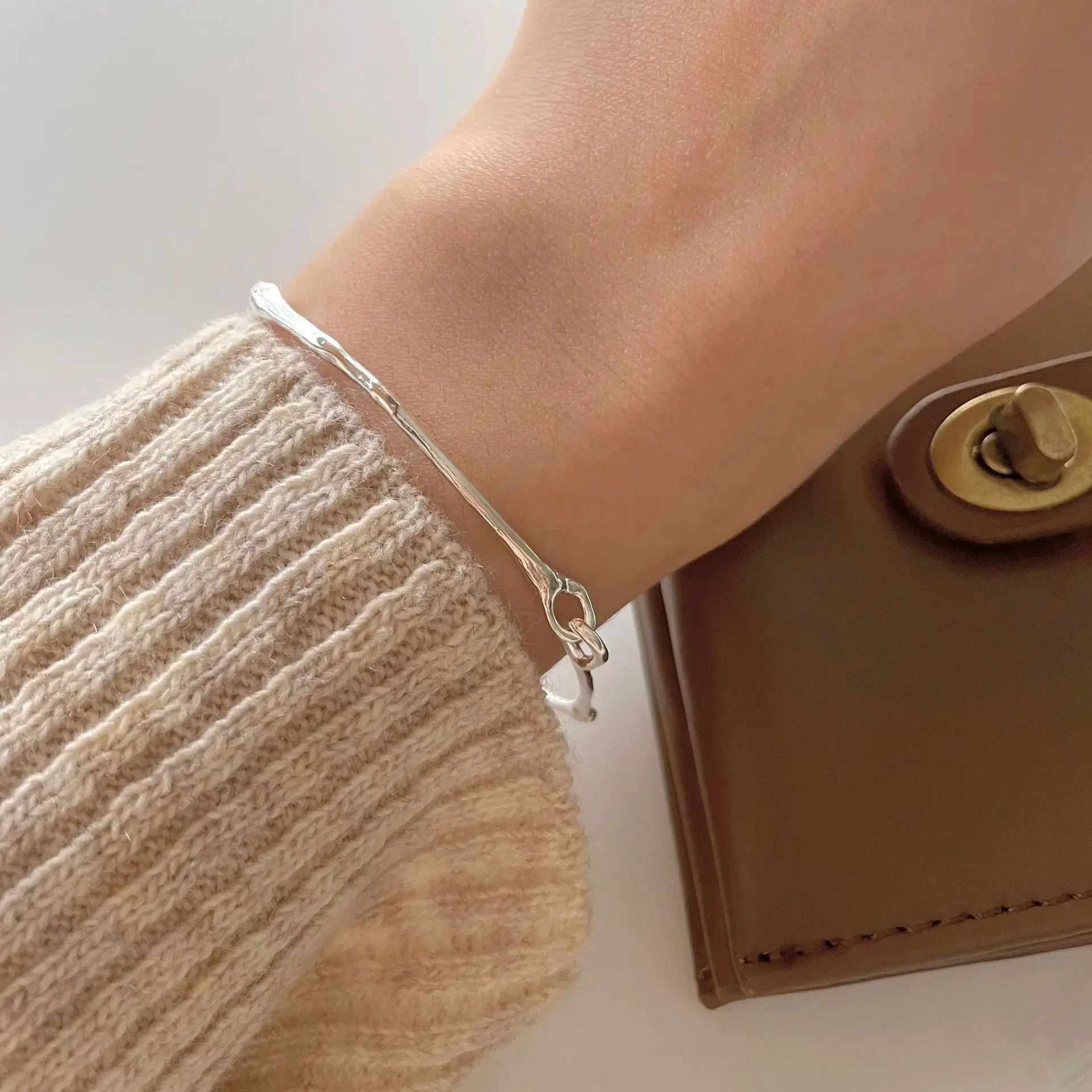 Pulseras de plata 925, Pulsera con hebilla, Pulseras irregulares simples, joyería hermosa para mujer, Pulsera versátil de Plata 925