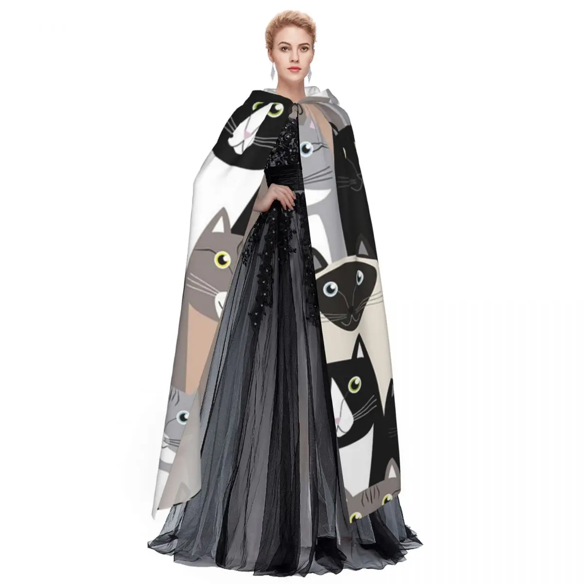 猫ロングフード付きマント魔女中世コスチュームコスプレケープハロウィンヴァンパイア大人ユニセックス