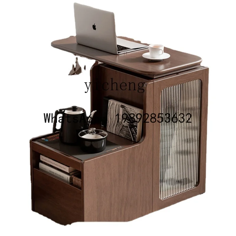 

solid wood coffee table living room household tea cabinet kettle integrated movable small tea table sofa edge table