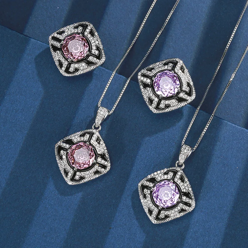

New Gold-Plated Rose Cut Round Elegant Light Luxury Jewelry Set for Women 10mm