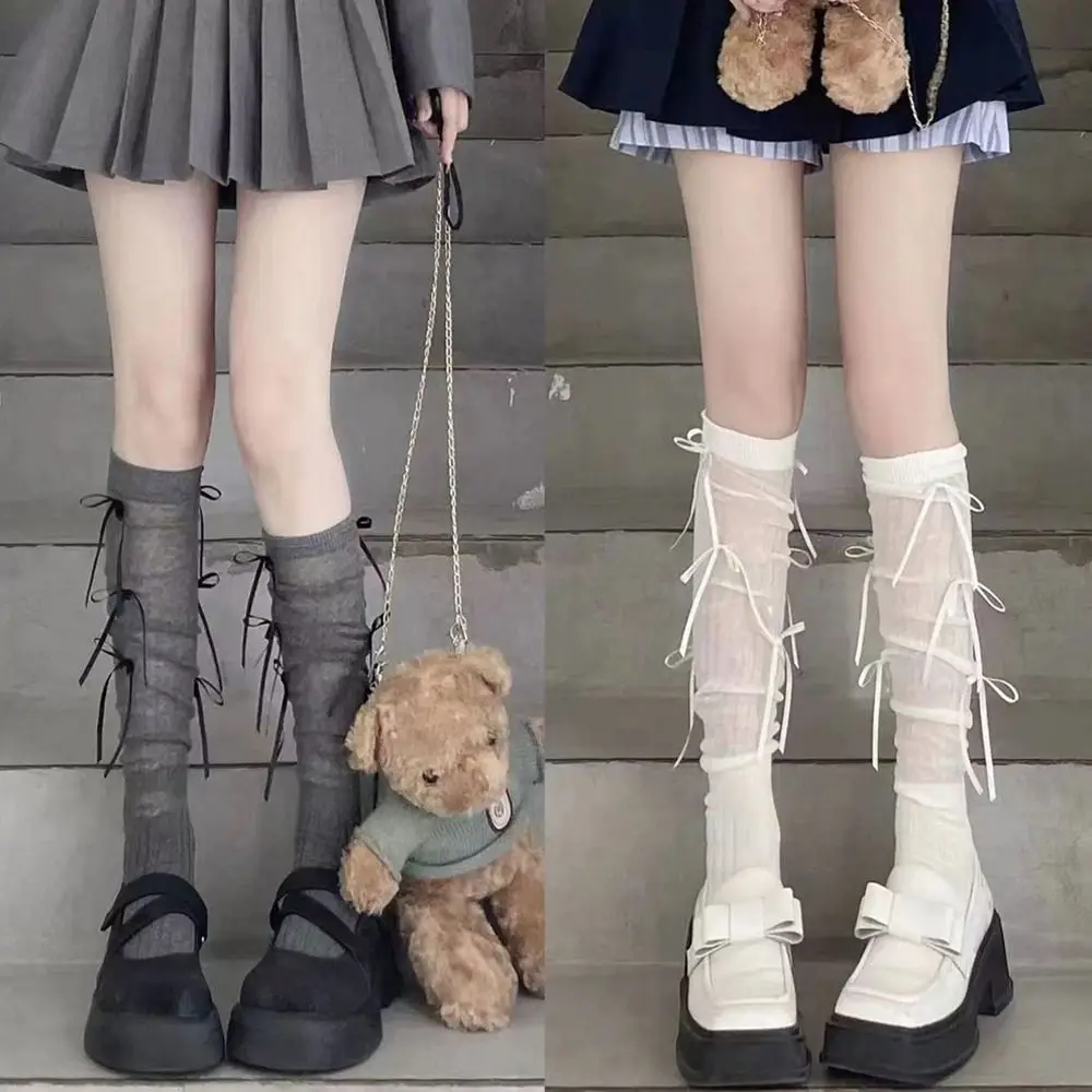 Trendy Punk Calf Tie Leg Cover socks Y2K Lolita Women Thin Stocking Gothic Japanese JK Club Ballet Strappy Calf Socks