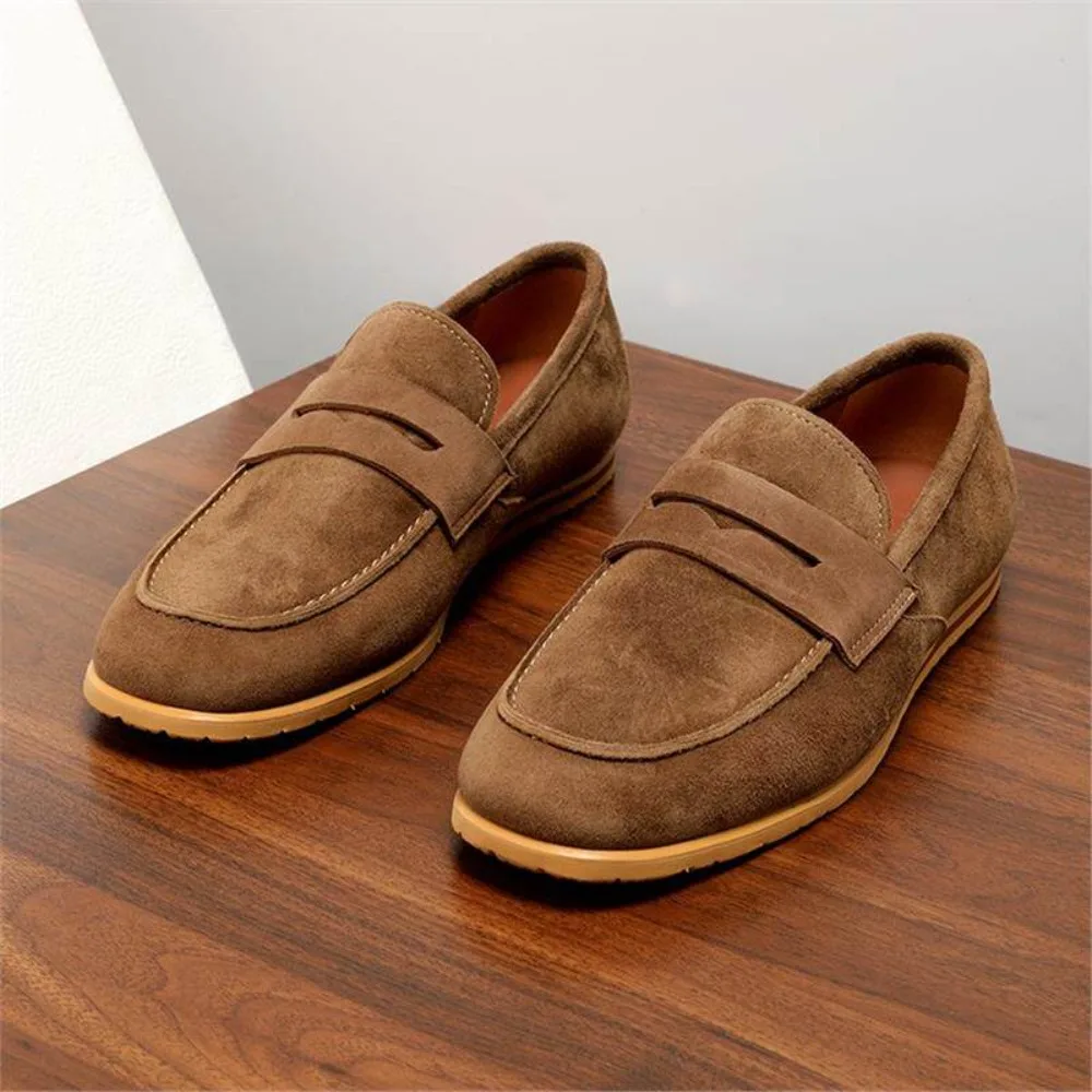Summer Genuine Suede Leather Loafers for Men Breathable Lazy Slip On Peas Shoes Casual Luxury Daily Shoes
