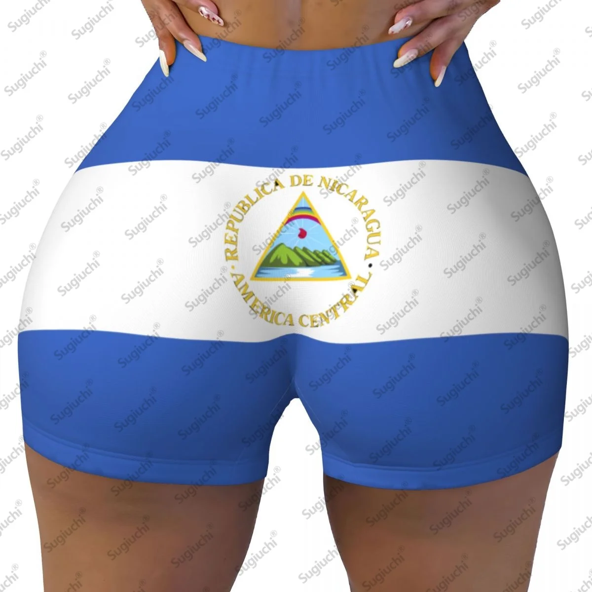 2026 Nicaragua Flag Yoga Shorts for Women Workout Scrunch Butt Lifting High Waisted Gym Running Short Pants