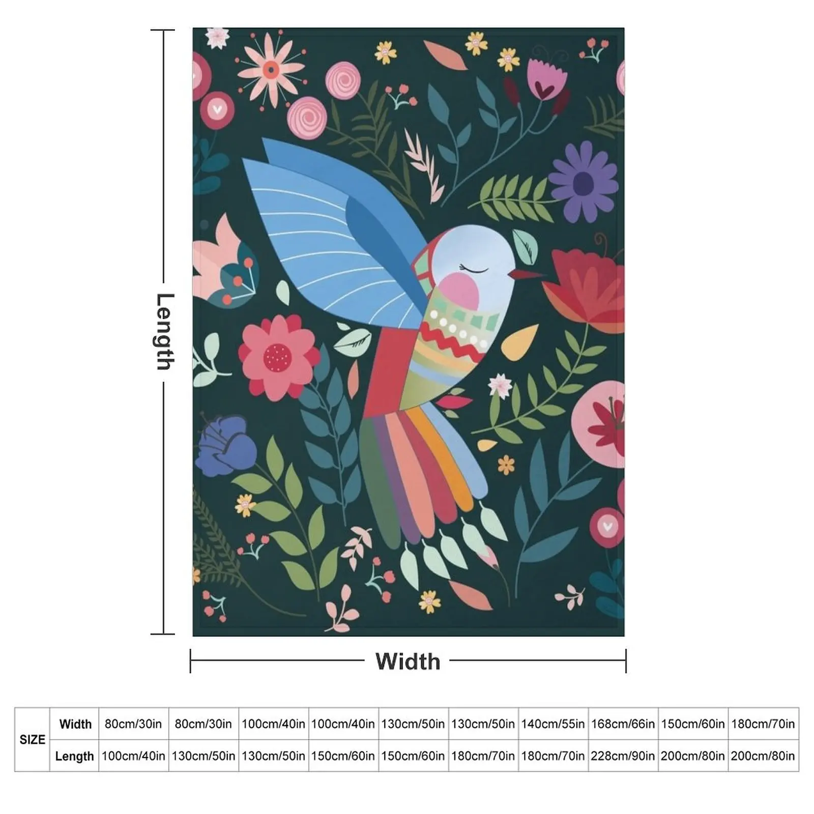 Folk Art Inspired Hummingbird With A Flurry Of Flowers Throw Blanket Picnic manga wednesday Sleeping Bag Blankets