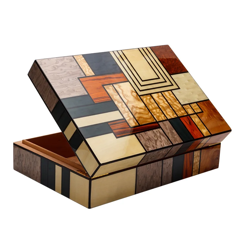 LUBINSKI Cigar Box Snowwood Creative Wood Grain Patchwork Large Capacity Cigar Moisturizing Box Cigarette Box