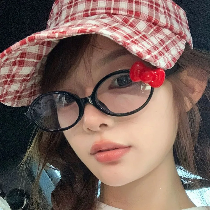 

Y2K Retro Bow Glasses Leopard Print Oval Frame for Women Leopard Sun Glasses Anti Blue Light Eyeglasses Decorative Goggles