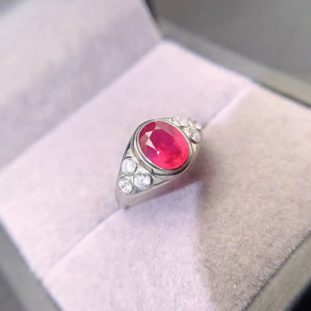 KJJEAXCMY high-grade Jewelry Natural Women's Ruby Ring S925 Silver Colorful and splendid Crystal pure fire flash explosion