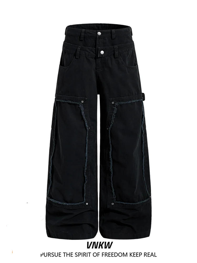 

Американские ретро-брюки прямого кроя в стиле де-конструкшен, из плотной ткани, повседневные, свободные, прочные, прямые, удлиненные.