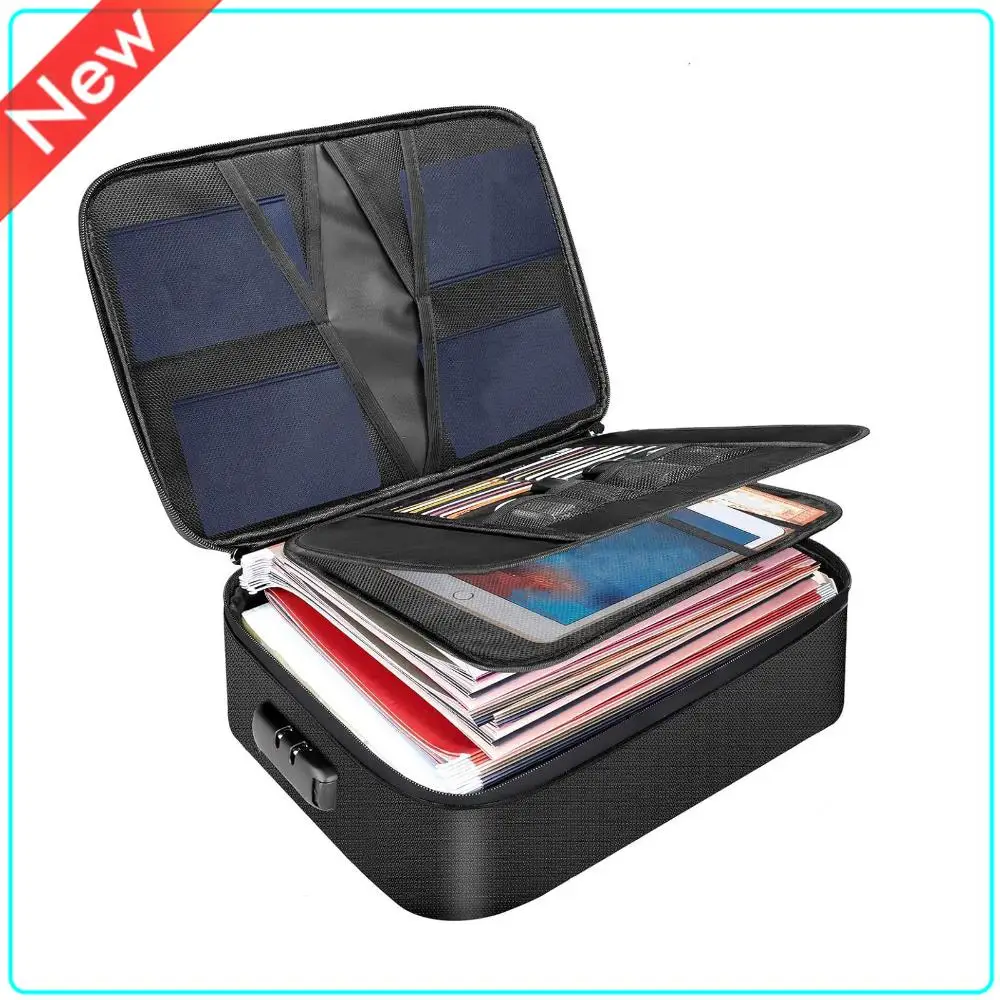 

Document Bag with Lock Fireproof File Storage Case with Water-Resistant Zipper for Laptop Passport Certificates Cards