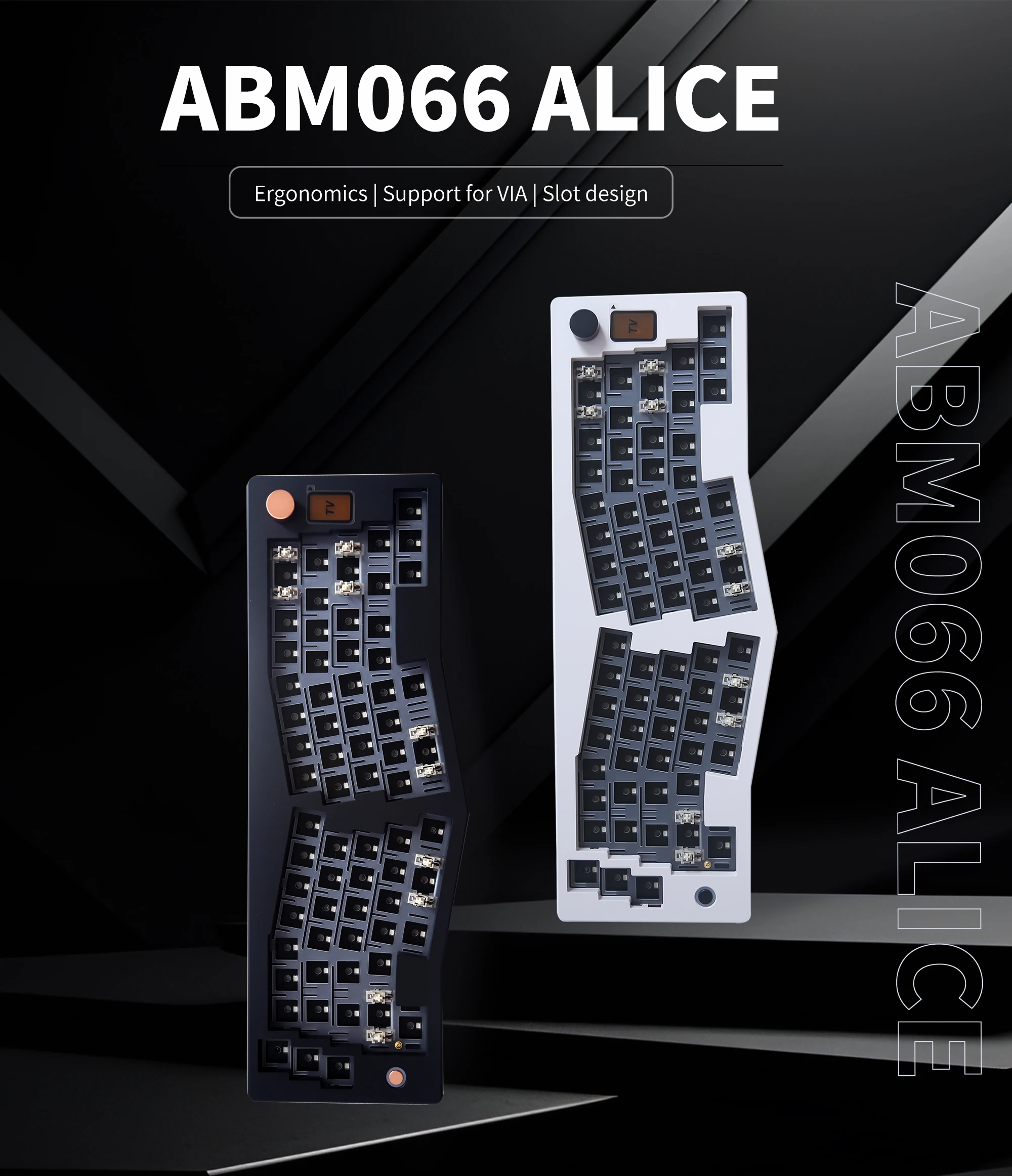 ABM066 Barebones Kit Alice-layout VIA-programmable Hot Swappable Bluetooth/2.4Ghz/ Type-C Connectivities for Win/Mac