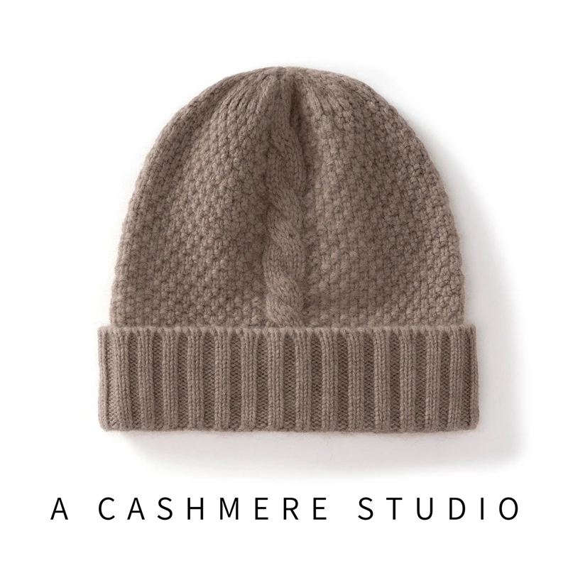 Winter Twist Knitted Hat For Women 100%Quality Cashmere Warm Beanie Hats Outdoor Casual Windproof Thickened Bonnet Cap