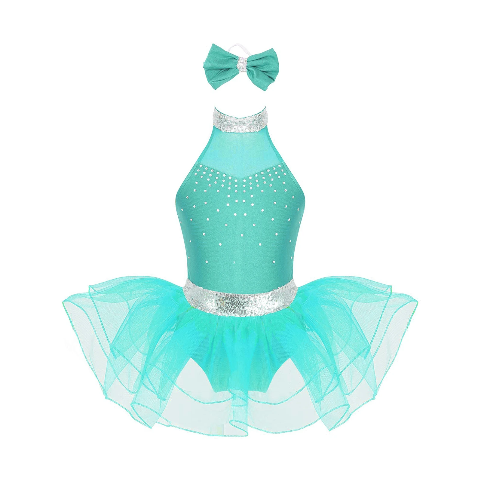 Kids Girls Ballet Tutu Dress Sequins Mesh Tulle Gymnastics Leotard Modern Lyrical Dancing Costume Performance Dance Wear Outfit