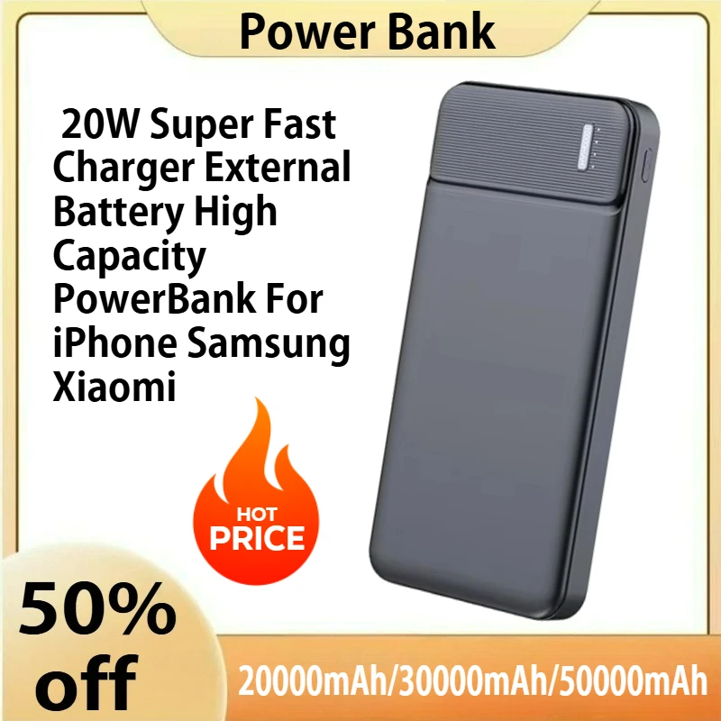 

120W 50000mAh Power Bank Portable PD 20W Super Fast Charger External Battery High Capacity PowerBank For iPhone Samsung Xiaomi