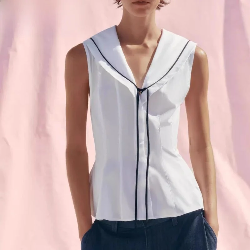 قمصان نسائية جديدة لصيف 2025 من أقمشة مختلطة مع تصميم عقدة فراشة على الحافة، قطن نقي، ستايل مريح للتنقل، تصميم نحيف، حماية من...