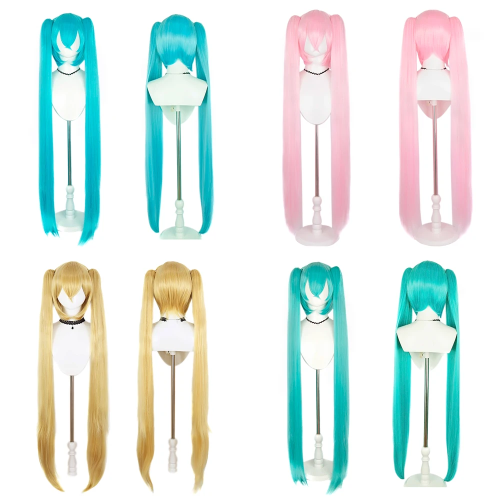 Anime Miku Cosplay Synthetic Hair 120cm Detachable Double Ponytail Suitable for Women Halloween Costume Party Heat-Resistant Wig