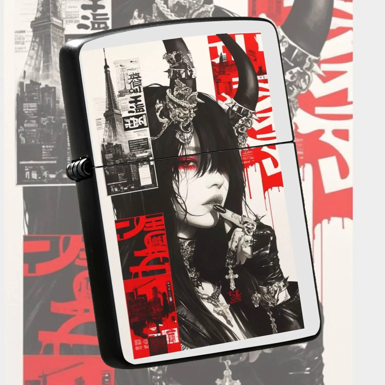 Cyber Dark Aesthetic Succubus Girl Themed Portable Lighter, Retro Street Trendy Art Illustration High-Appearance Ignition Tool, Suitable For Travel Camping Gathering Candle Incense Lighting, Multi-Scene Versatile Exquisite Practical Unique