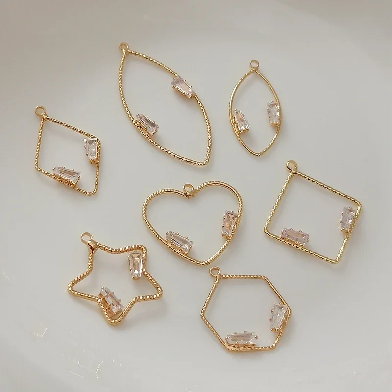 14K Gold-plated Pendant Set with Two Zircon Patterns, Diamond-shaped, Hexagonal, Five-pointed Stars and Heart-shaped Trapezoidal