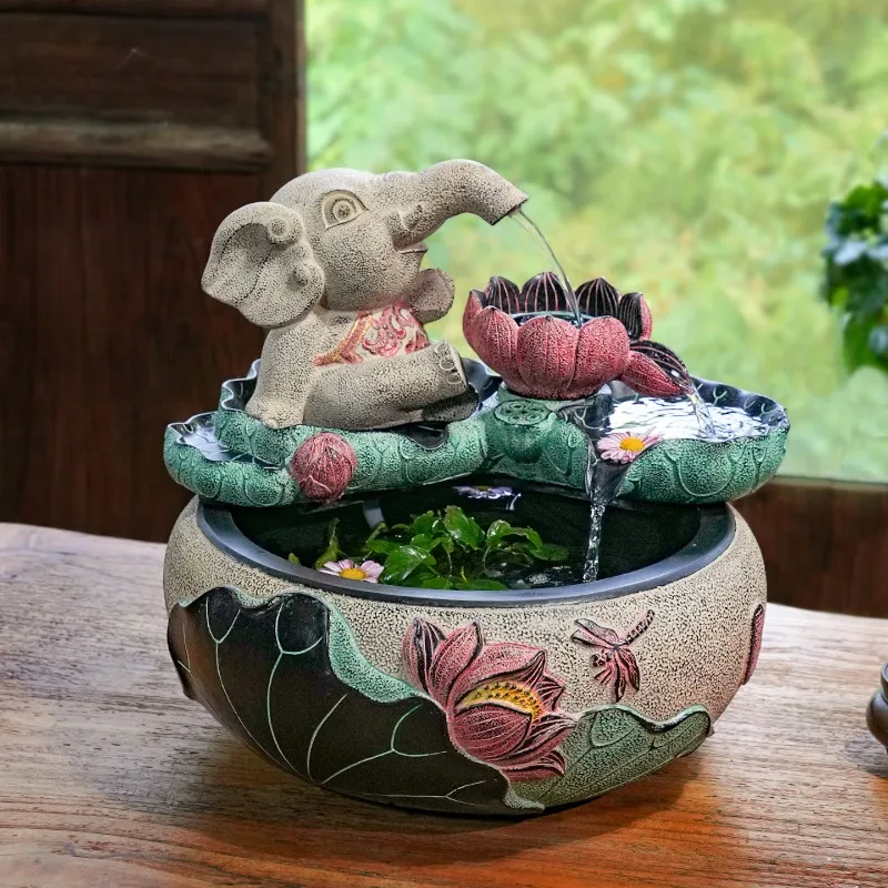 circulating water feature, new Chinese water system landscape, small fish tank desktop decoration, white running water