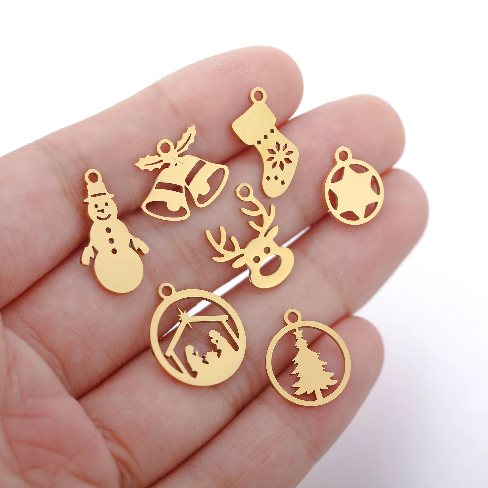 5 Stück Edelstahl Weihnachtsstiefel & Lebkuchenmann & Schneemann & Glocke Charms Anhänger für DIY Neujahrsgeschenke Schmuckherstellung Zubehör – Detail 9
