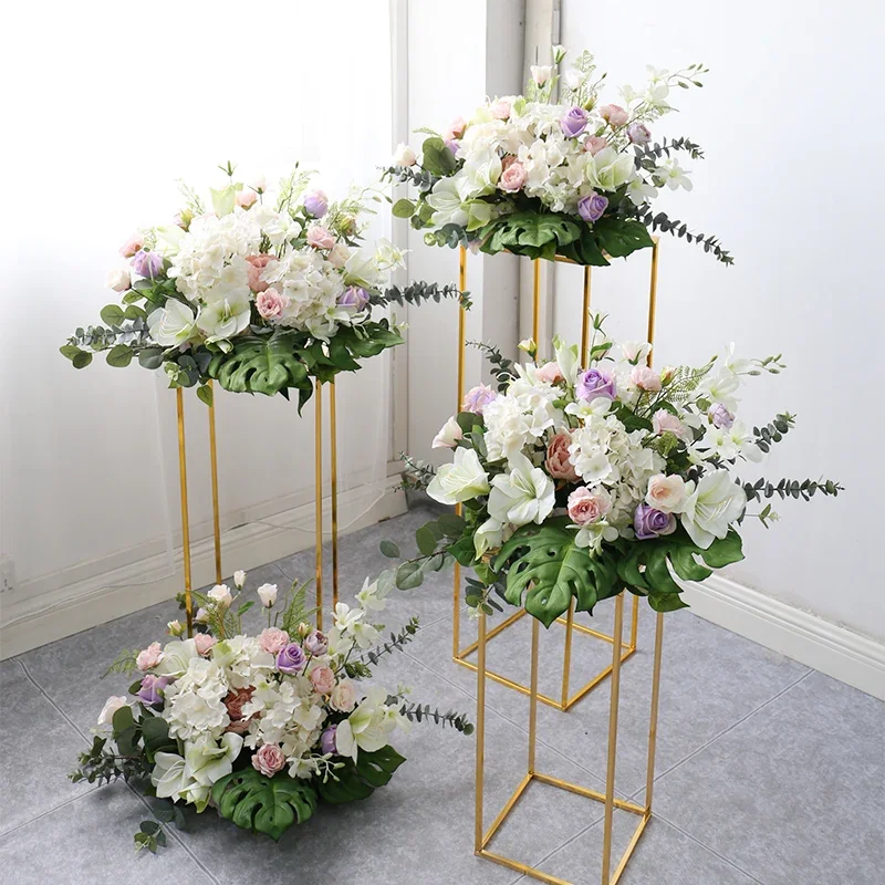 Shiny Gold Iron Plinths Pillar Cake Holder Metal Frame Backdrops Wedding Centerpiece Flower Stand Home Crafts Rack Decor