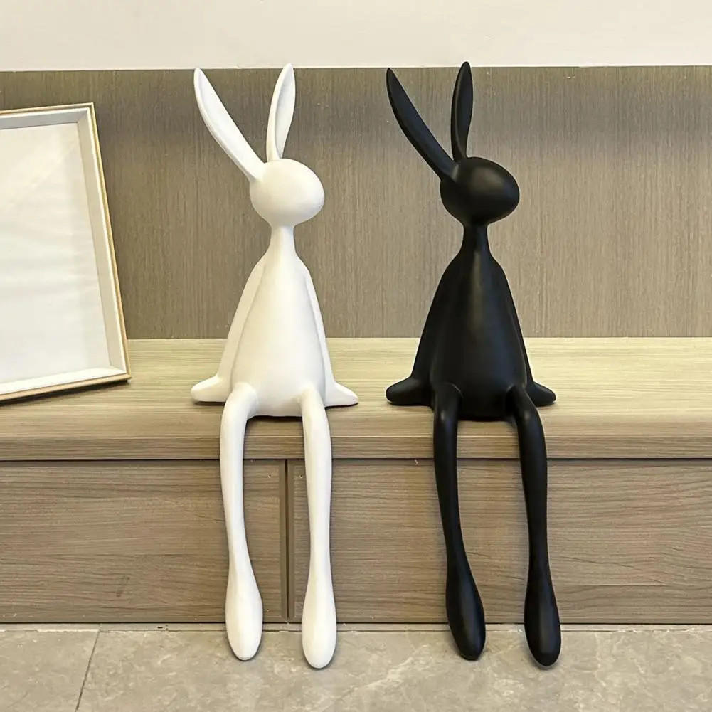 25cm Sitting Rabbit Figurine Long-legged Bunny Resin Statue Animal Sculpture Home Office Bookshelf Desktop Easter Decor Ornament