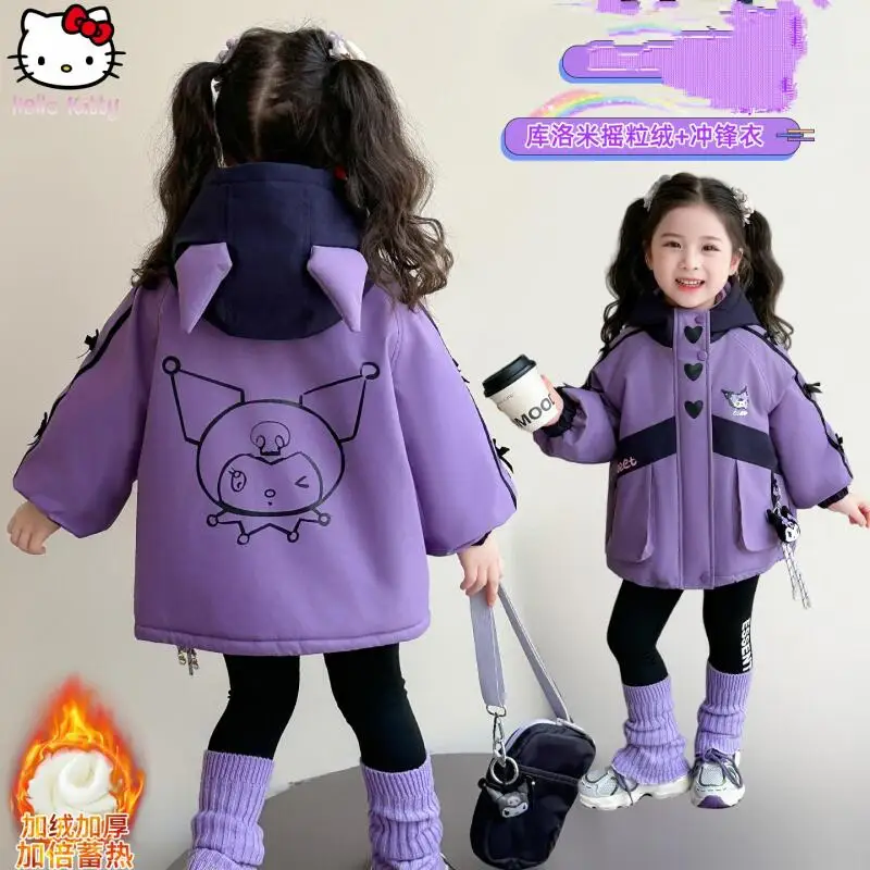 

New Winter Anime Girls Warm Hooded Jacket Liner Suit Jacket Kawaii Children's Cartoon Korean Style Jacket Two-Piece Fashion Tops