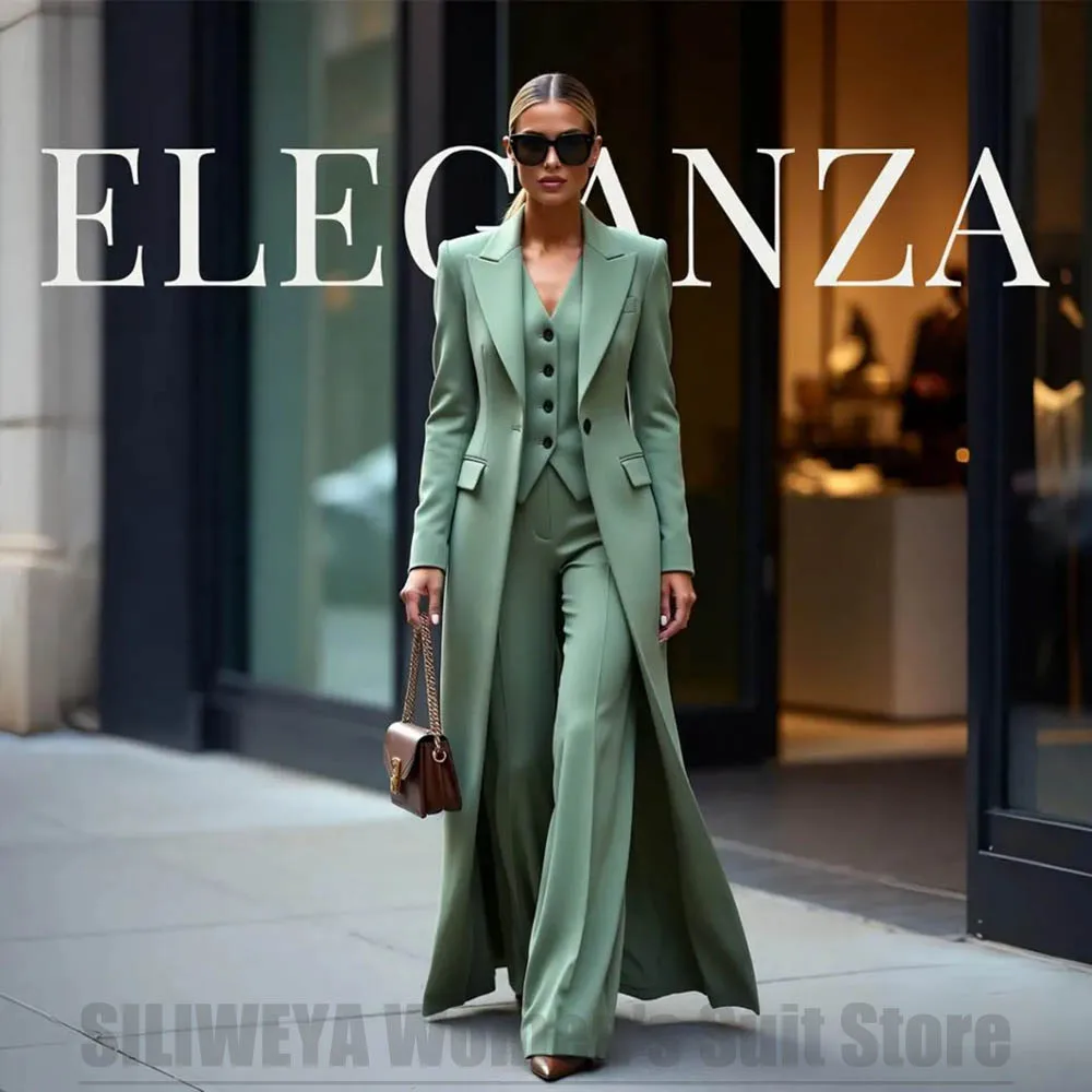 Chic Women's Suit Set Three Piece Peak Lapel One Button Outfit Party Formal Business Office Wear Long Blazer Vest and Pants