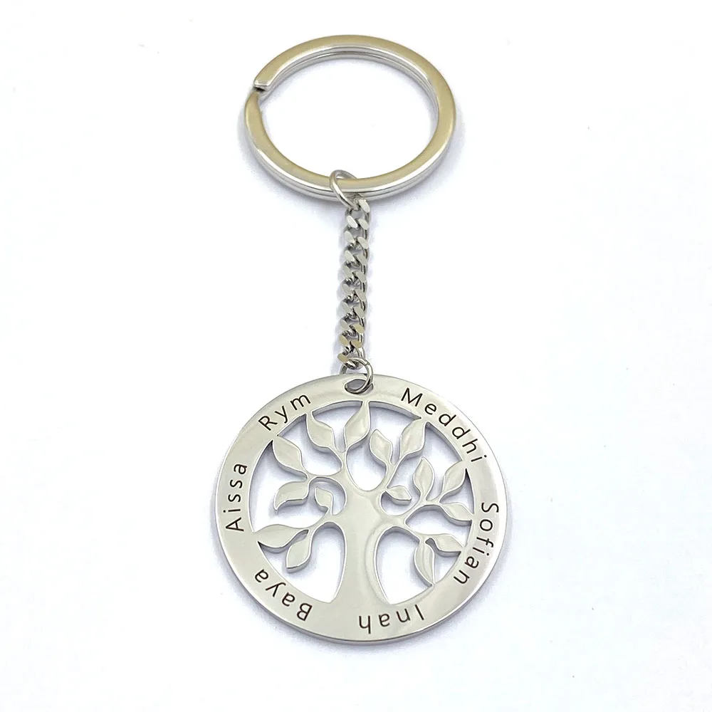 Tree of Life Stainless Steel Key Ring Unisex Inspirational Words Keychain Car Accessories Customizable