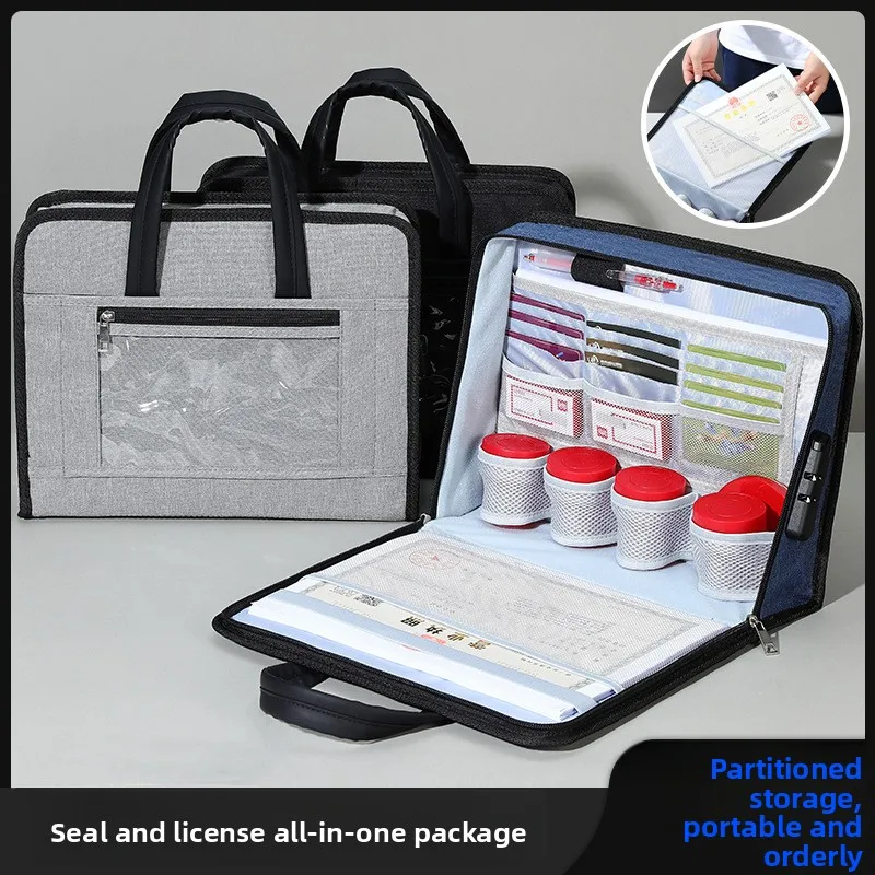 1 pcs Multi-layer File Bag Business Document Organizer Seal License Storage Bag Travel Office Supplies Briefcase