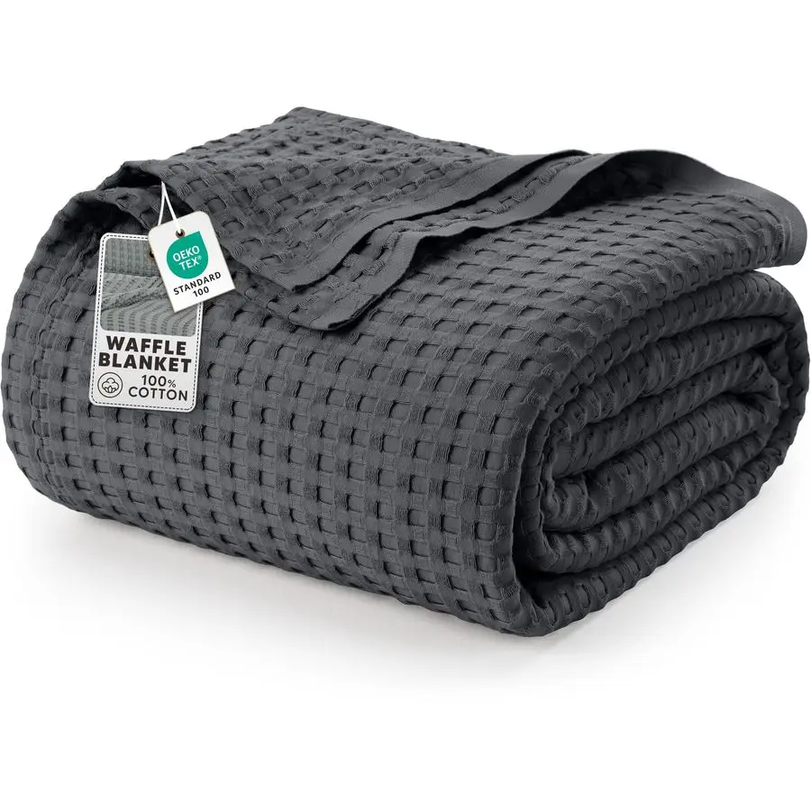 

Charcoal 100 Cotton Waffle Blanket 300 GSM King 90x108 Inch Soft Lightweight Breathable Bed Blanket for All Season