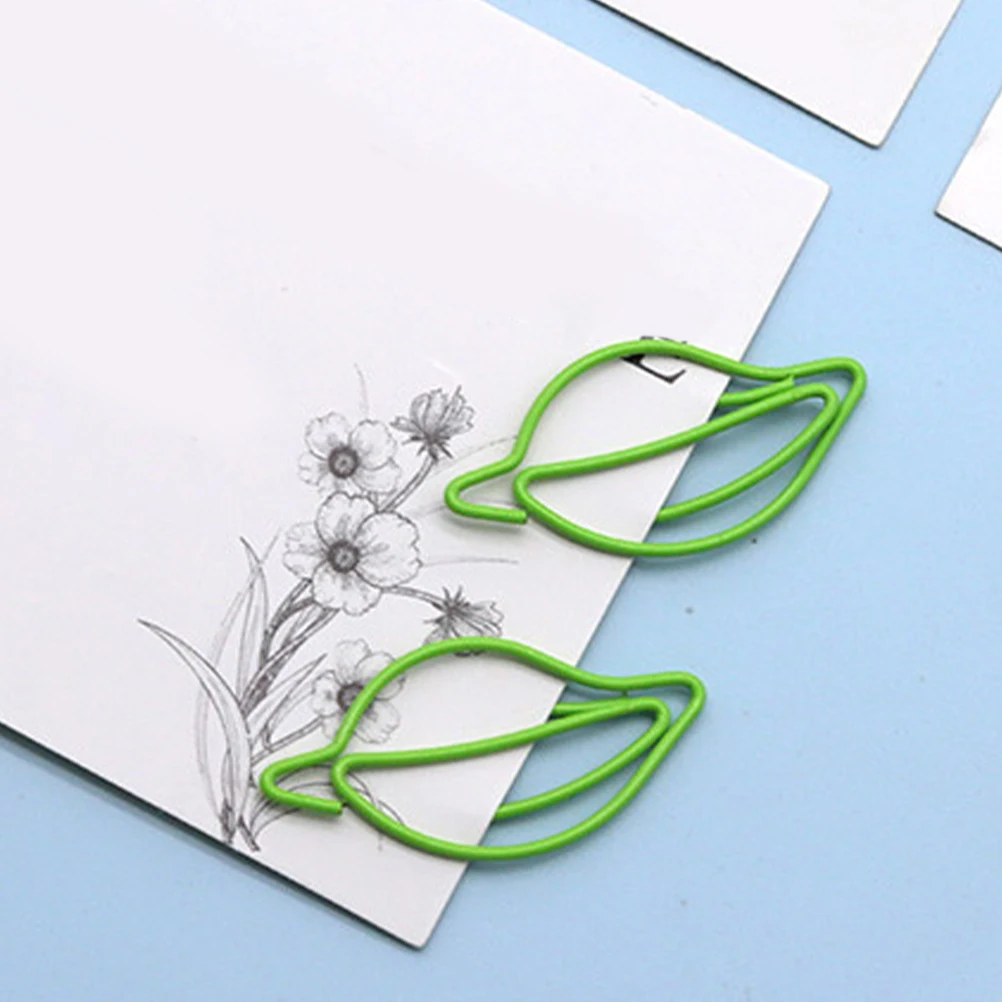 

50pcs Green Leaf Shaped Paper Clips Colorful Aesthetic Office Stationery Cute Bookmarks Note Holders Decorative Paperclip