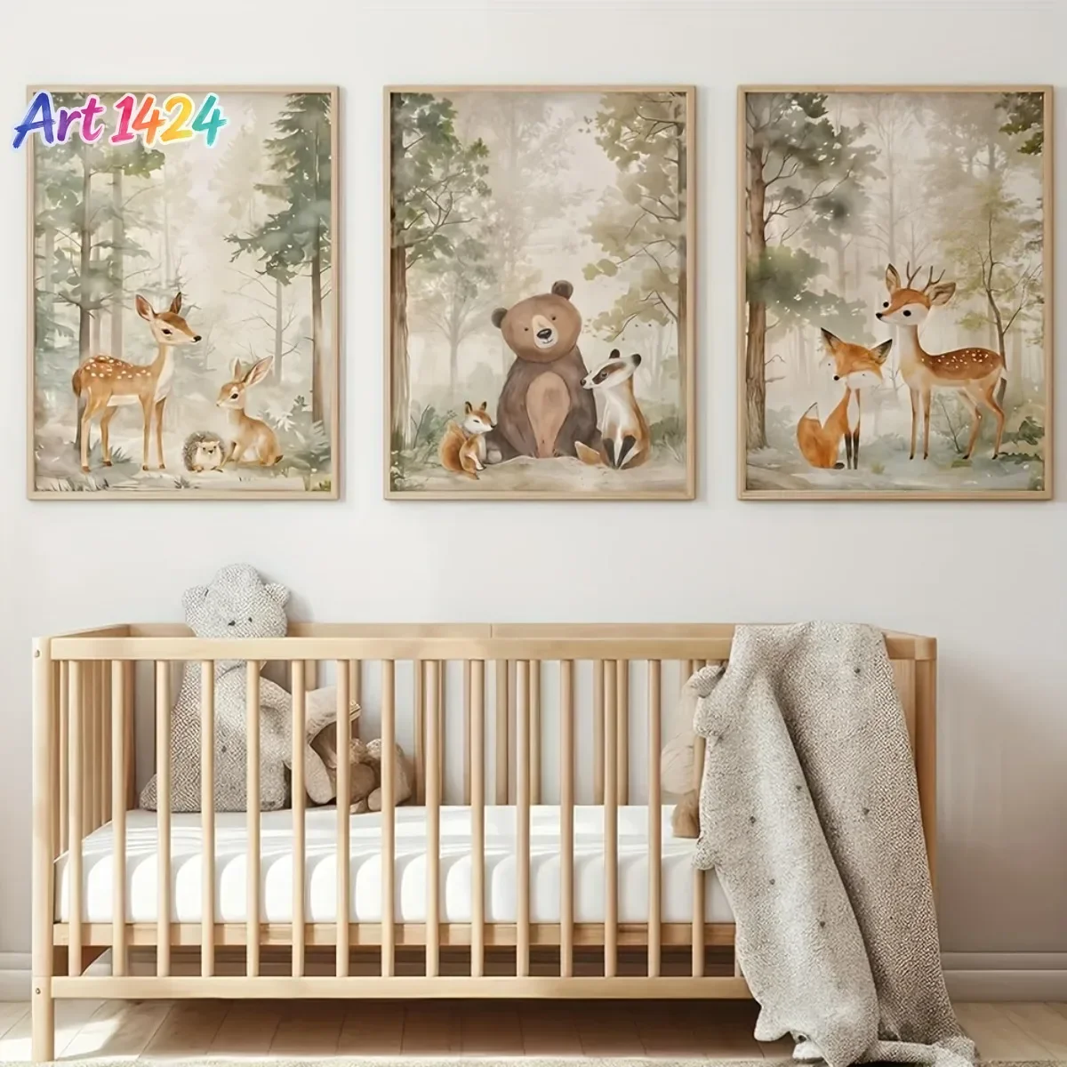 3pcs/set Forest Wildlife Jungle Canvas Print Poster Cute Bear Fox Animal Art Prints Living Room Nursery Wall Art Home Decor