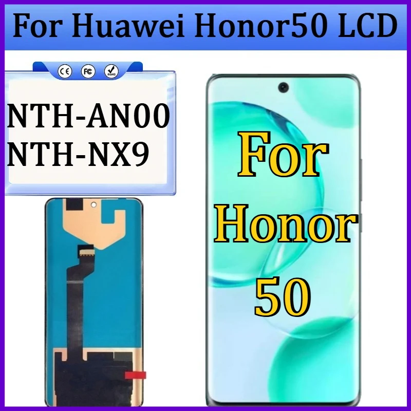 

Новый OLED-дисплей для Honor 50 NTH-AN00 NTH-NX9, сенсорный экран, дигитайзер в сборе для Huawei Honor50, ЖК-дисплей с рамкой