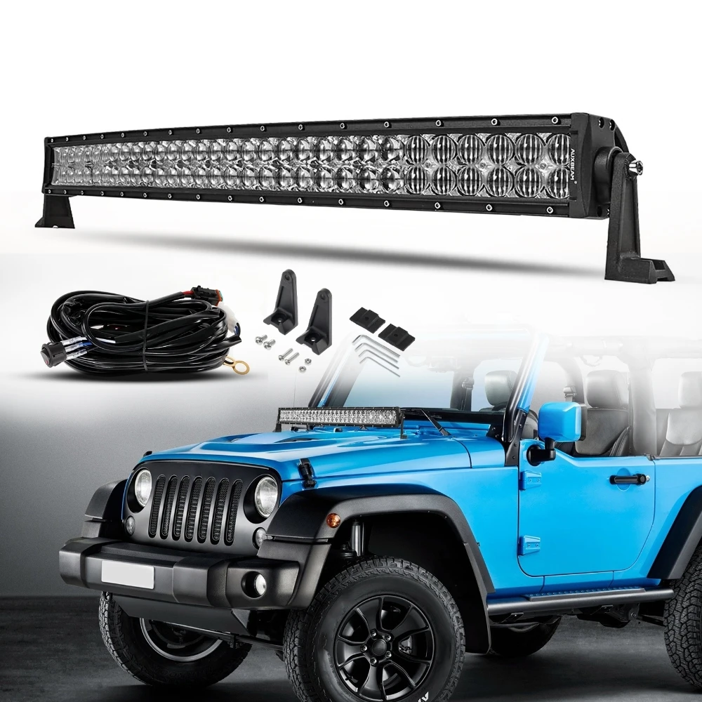 Barra de Luz LED AUXBEAM de 32 Pulgadas con Arnés de Cables y Soporte, 9-32V, Haz de Luz Combinado, 6500K, Blanca, Recta/Curva, Serie 5D