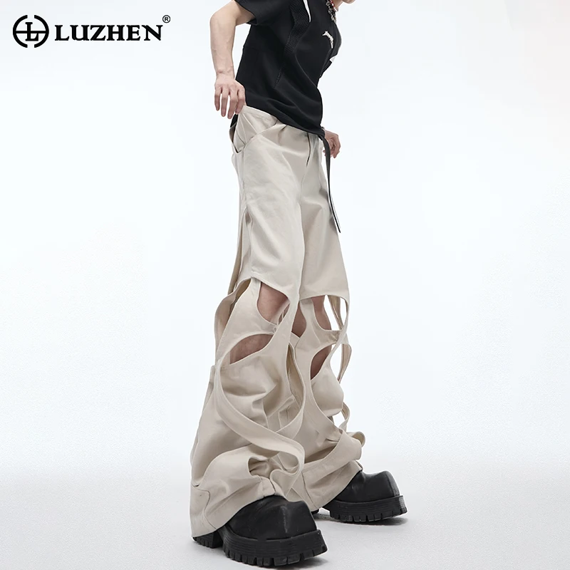 

LUZHEN 2024 Fashion New Original Hollow Out Design Street Wear Casual Pants Men Personalized Solid Color Trendy Trousers LZ3968