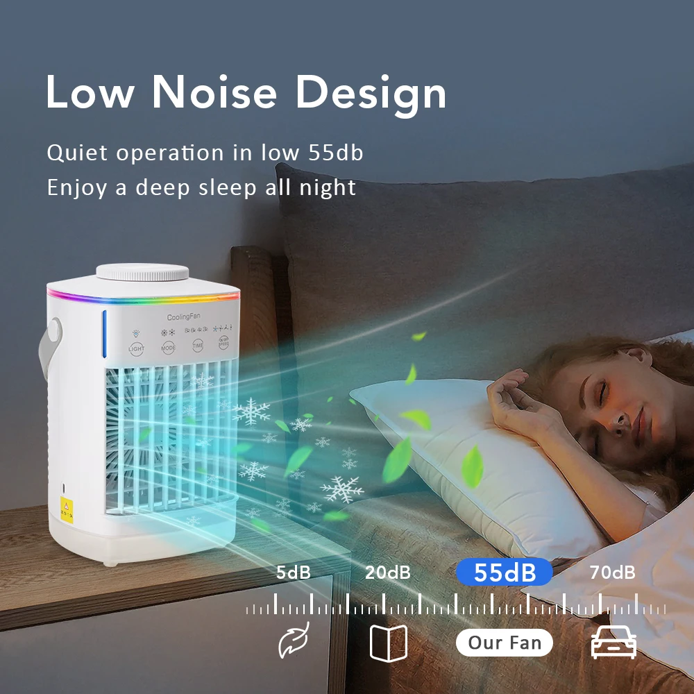 Air Conditioner Portable Fan Desktop Dual Spray Ultrasonic Atomization 3/4-Speed Mute Air Cooler Night Light for Home Office