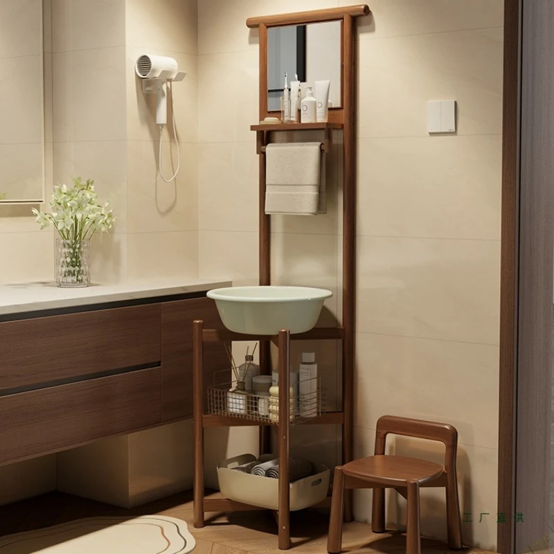 

Face wash hand rack with mirror household storage basin rack rural floor basin rack