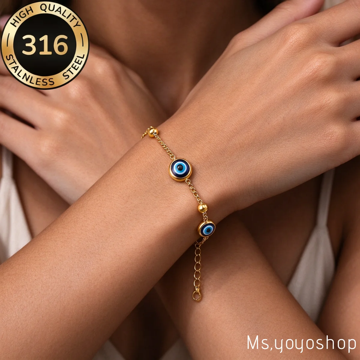 LUXUKISSKIDS Trendiges Mode-Armband mit Teufelsauge für Damen/Mädchen, Edelstahl vergoldet, Schmuckgeschenk für den Alltag