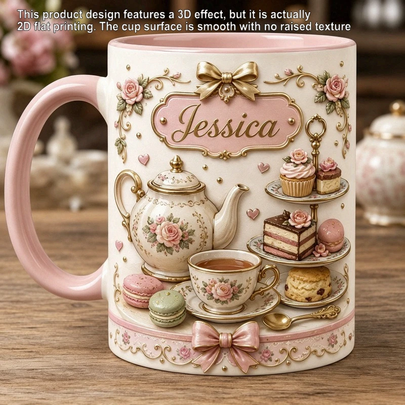 2D Printing English Afternoon Tea Mug Teapot Cake Bowl Design French Country Rose Ceramic Cup Home Tea Time