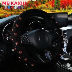 bright little bow for women's stretch retractable car steering wheel cover without inner rim fits 14.5- to 15-inch car upholstry