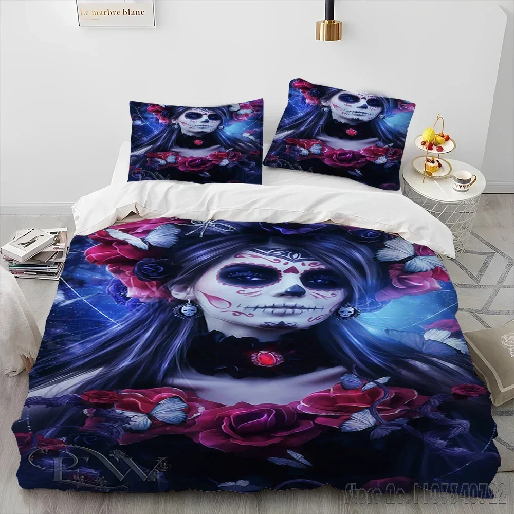 3D Horror Gothic Female Skull Dead Girl Duvet Cover Set HD Comforter Cover for Kids Bedding Sets Bedclothes Bedroom Decor