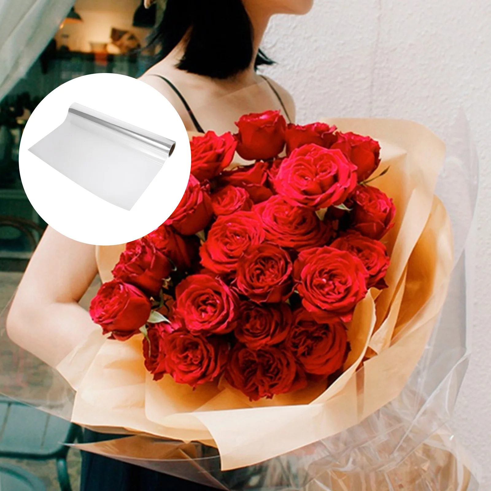

Clear Flower Wrap Roll 1 Roll Food Grade Safe Material for Gift Wrapping Floral Bouquets Sweets Biscuits Handicrafts Decoration