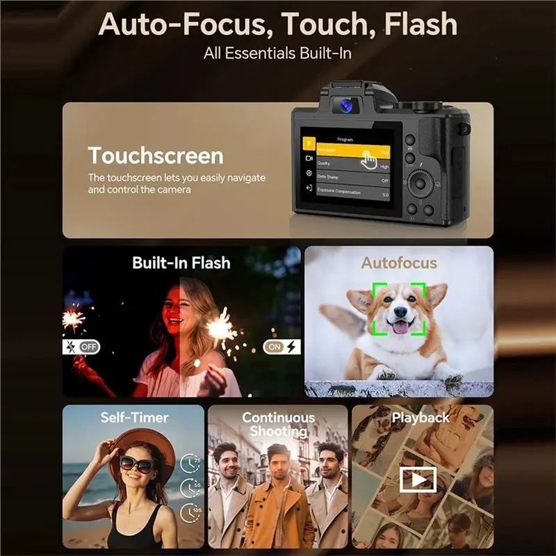 كاميرا رقمية بدقة 88 ميجابكسل 8K، كاميرات تصوير ضبط تلقائي للصورة مع واي فاي وشاشة تعمل باللمس، جهاز تسجيل مدونة فيديو بتكبير 16X