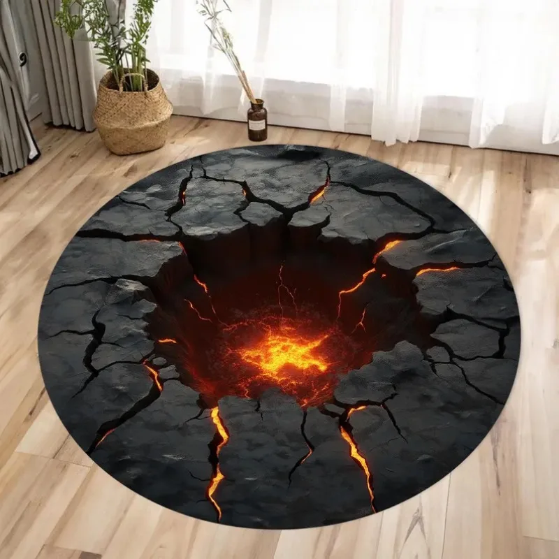 3D Illusion Masterpieces Round Rugs Big Crack and Deep Hole Designs Stunning Optical Illusion Carpets Look Crack Floor Mats