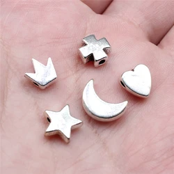 20pcs Glossy Star Moon Cross Crown Heart Beads For Jewelry Making Antique Silver Color DIY Crafts Making Findings