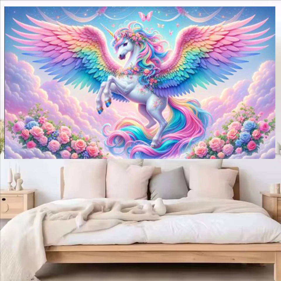 

Pink Winged Unicorn Diamond Painting New 2024 Diy Square Round Diamond Mosaic Cross Embroidery Kit Horse Animal Home Decoration